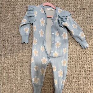 Blue Floral Knit One-Piece for Kids